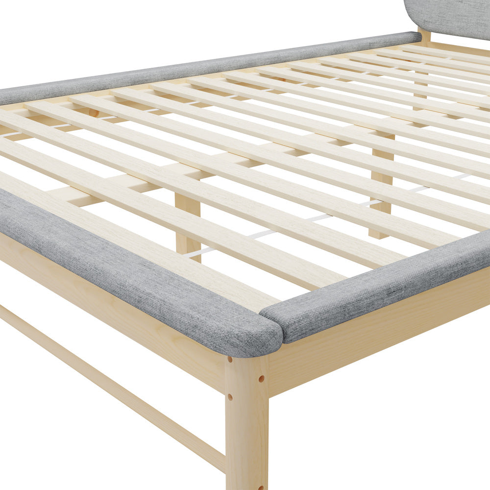 Norsa Soft Padded Fabric Platform Bed  | Modern Linear Strong Wooden Bed Frame