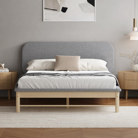 Norsa Soft Padded Fabric Platform Bed  | Modern Linear Strong Wooden Bed Frame