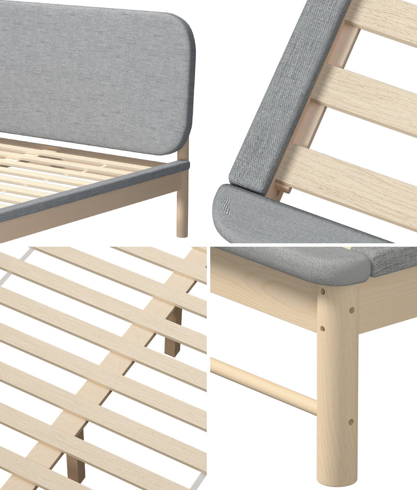 Norsa Soft Padded Fabric Platform Bed  | Modern Linear Strong Wooden Bed Frame