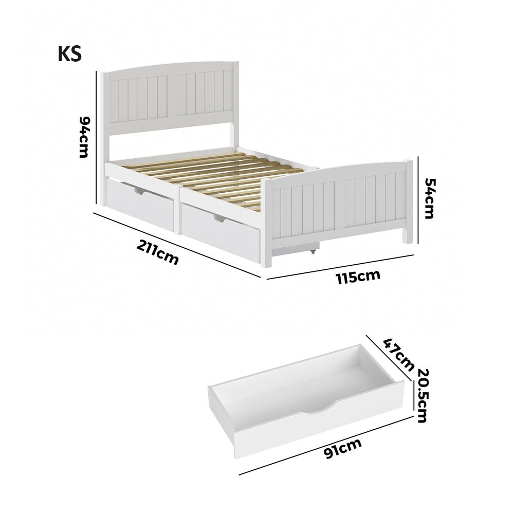 Mila Hampton White Wooden Bed Frame with Dual Trundle Drawers  | Solid Modern Timber Bed High Quality Frame and Draws