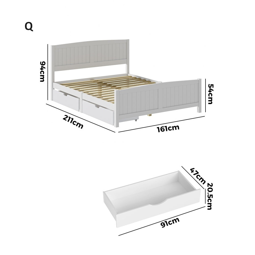 Mila Hampton White Wooden Bed Frame with Dual Trundle Drawers  | Solid Modern Timber Bed High Quality Frame and Draws