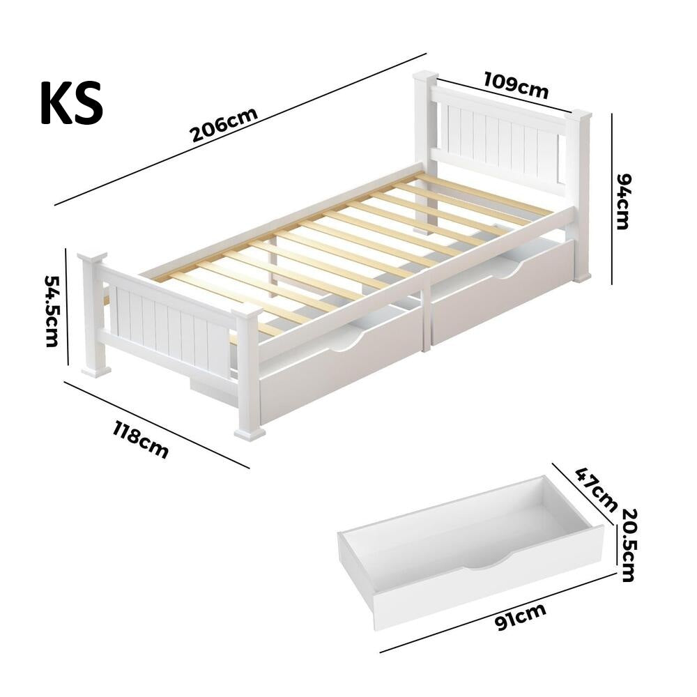 Mila Cottage White Wooden Bed Frame with Storage Draws | Solid Modern Timber Frame with Space Storage Draws