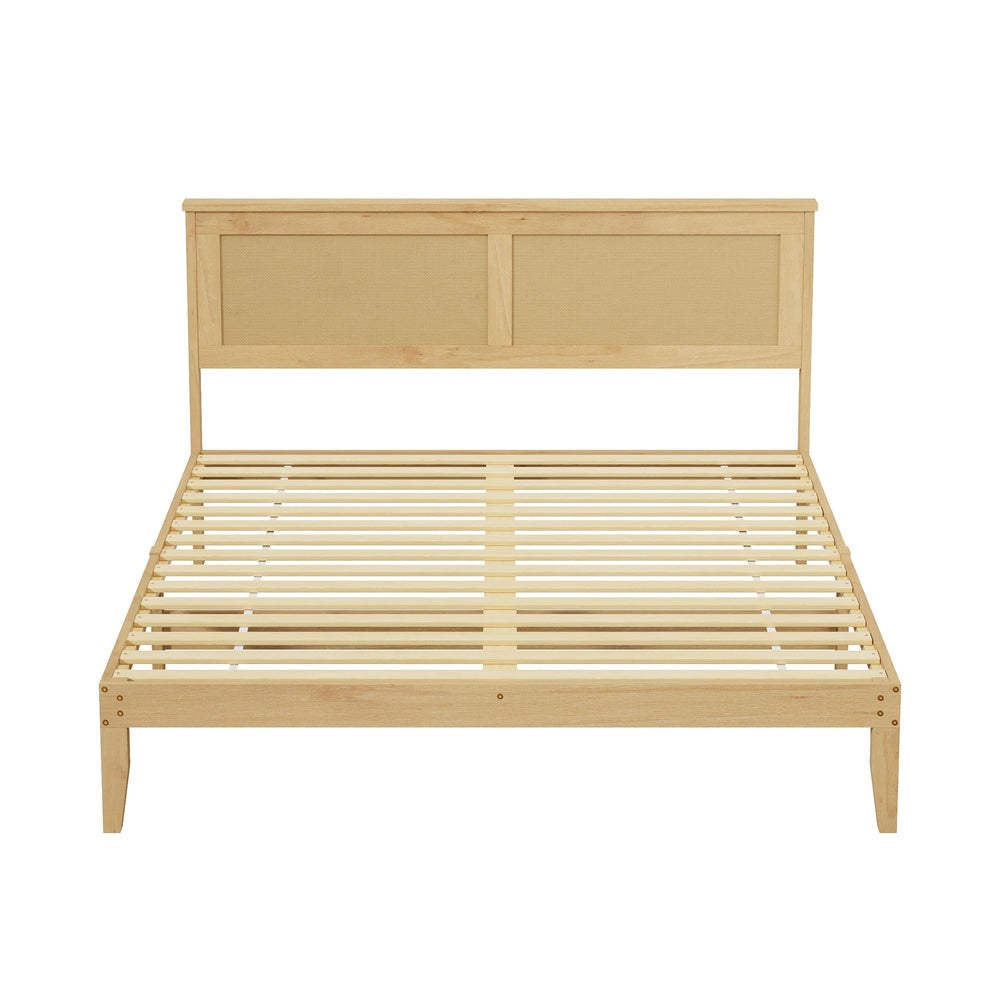 Centrum Modern Wooden Bed Frame with Rattan Headboard | Scandi Wood Storage Rattan Bed