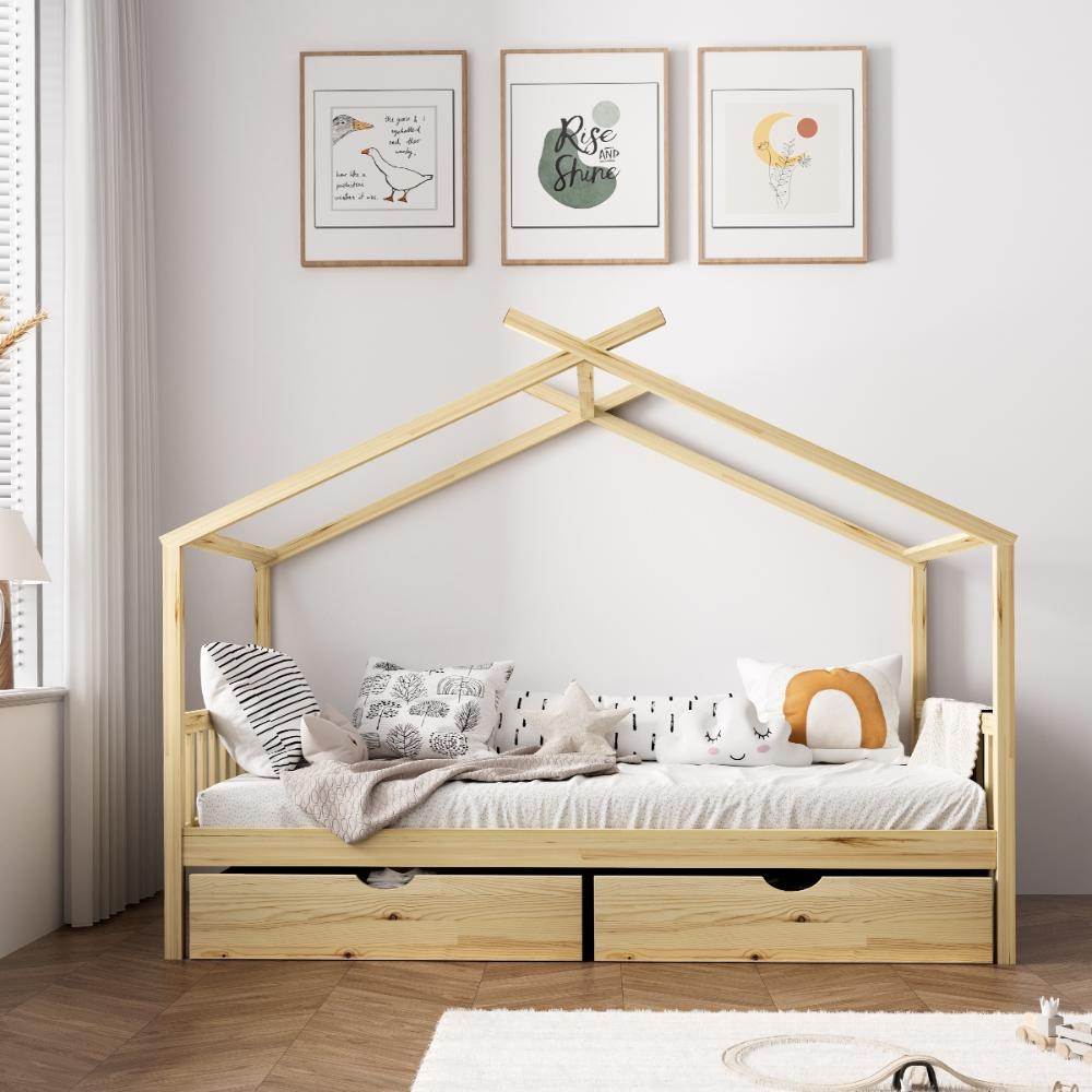Scandi Luxe Premium Kids Timber House Bed with Drawers | Funzee Kids House Style Storage Bed Frame