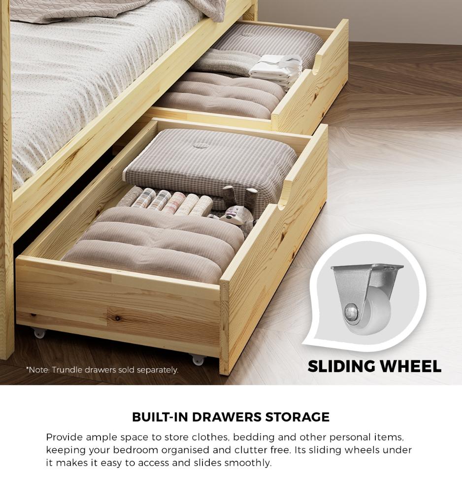 Scandi Luxe Premium Kids Timber House Bed with Drawers | Funzee Kids House Style Storage Bed Frame