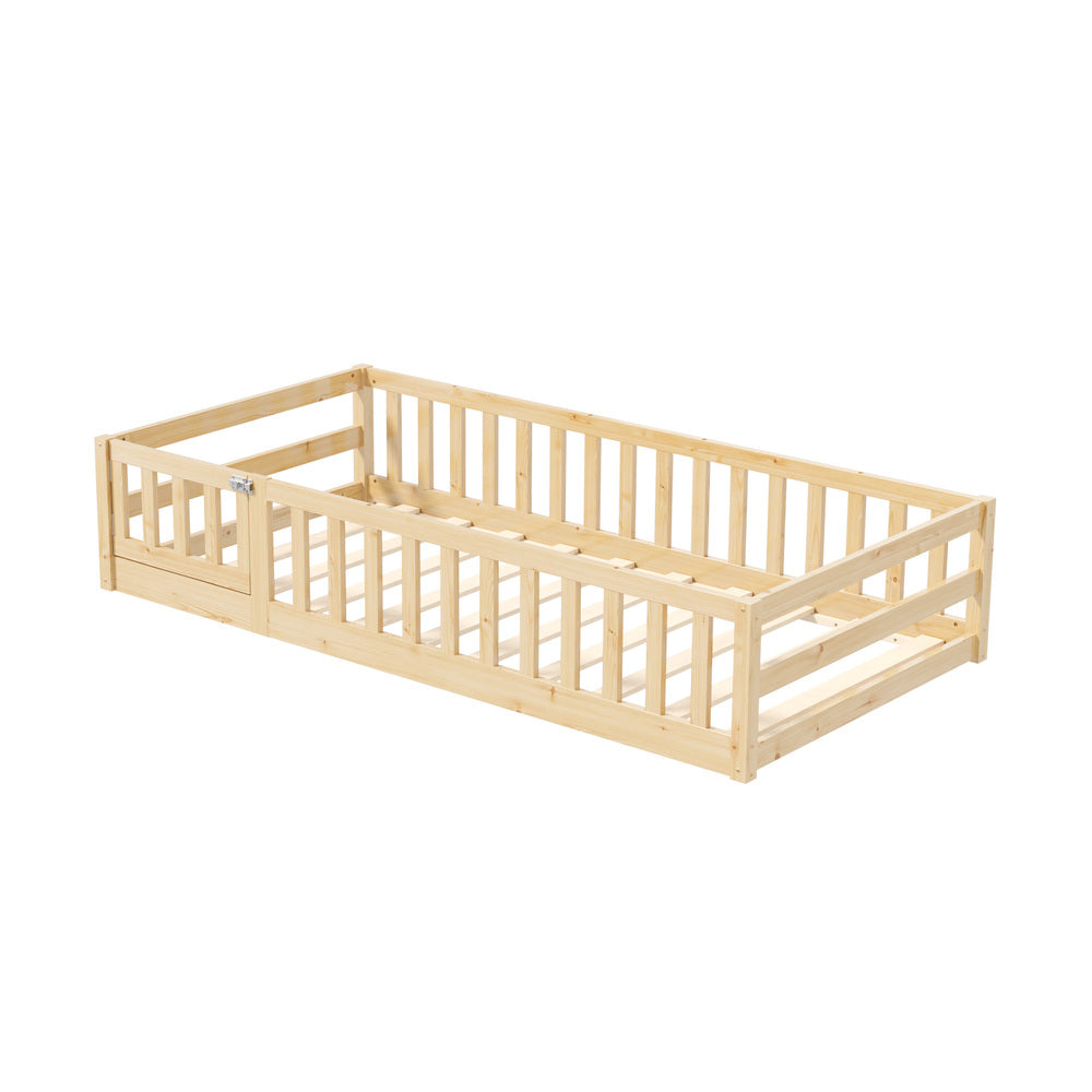 Reggio Luxe Premium Kids Timber Guard Bed | Single Size Childrens Wooden Gate Guard Bed