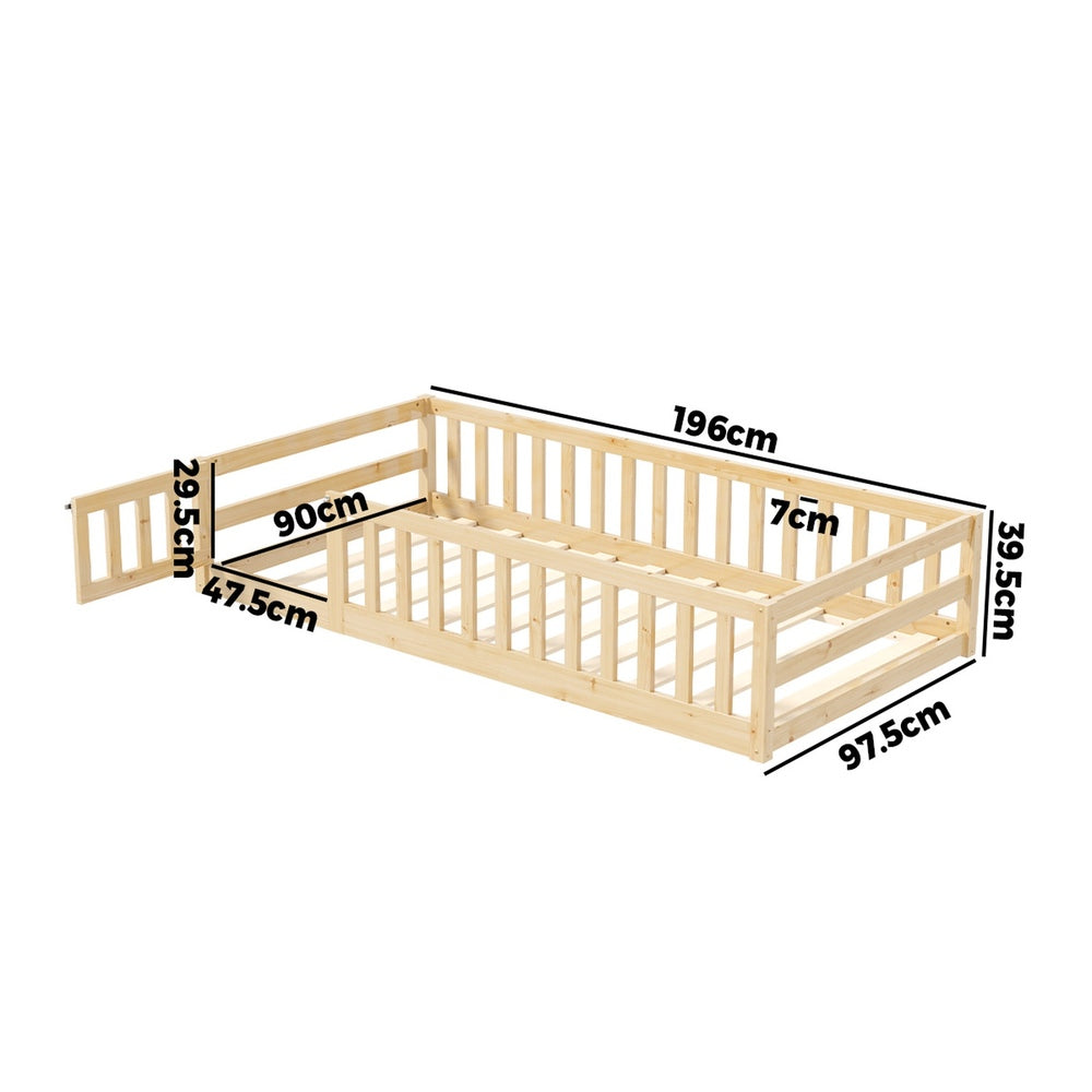 Reggio Luxe Premium Kids Timber Guard Bed | Single Size Childrens Wooden Gate Guard Bed