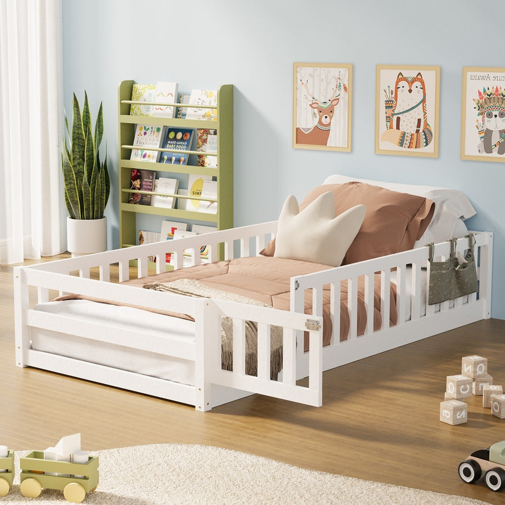 Reggio Luxe Premium Kids Timber Guard Bed | Single Size Childrens Wooden Gate Guard Bed