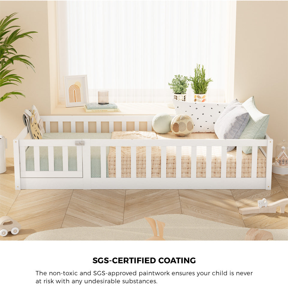 Reggio Luxe Premium Kids Timber Guard Bed | Single Size Childrens Wooden Gate Guard Bed