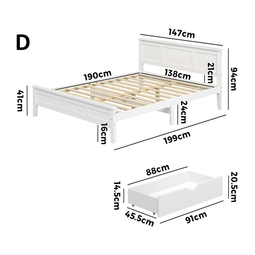 Aria Hampton White Wooden Bed Frame With Dual Drawers | Solid Modern Timber Bed High Quality Frame