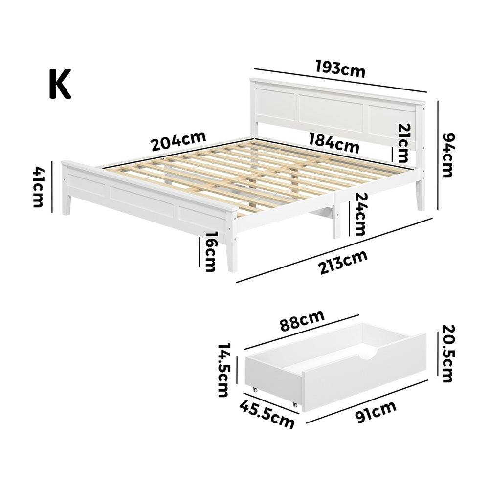 Aria Hampton White Wooden Bed Frame With Dual Drawers | Solid Modern Timber Bed High Quality Frame