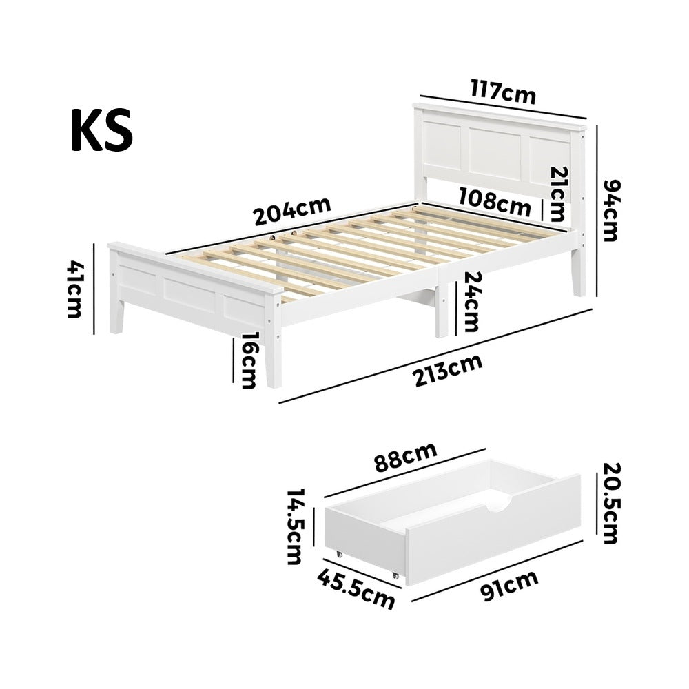 Aria Hampton White Wooden Bed Frame With Dual Drawers | Solid Modern Timber Bed High Quality Frame