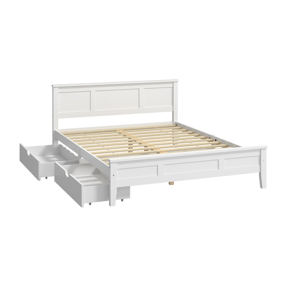 Aria Hampton White Wooden Bed Frame With Dual Drawers | Solid Modern Timber Bed High Quality Frame
