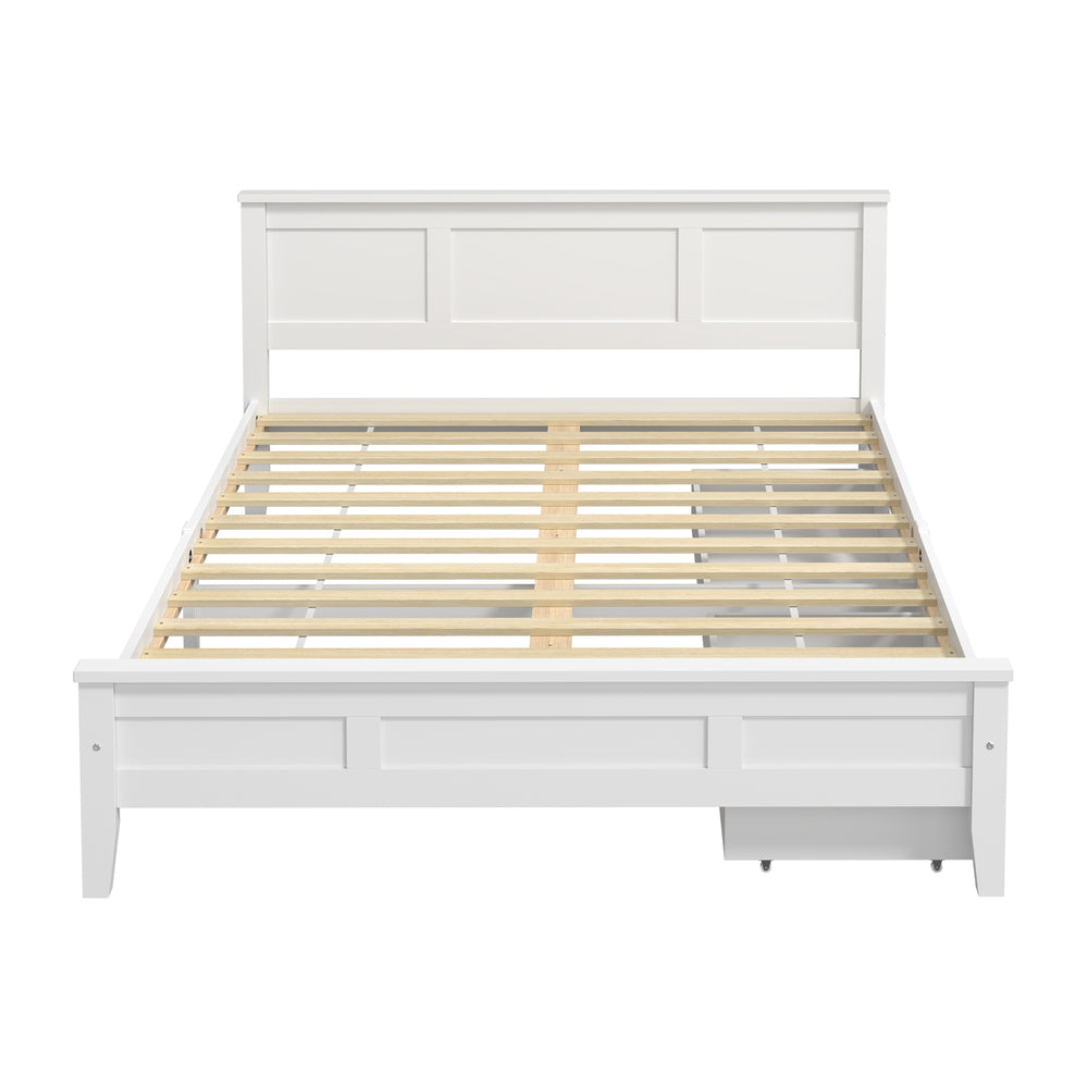 Aria Hampton White Wooden Bed Frame With Dual Drawers | Solid Modern Timber Bed High Quality Frame