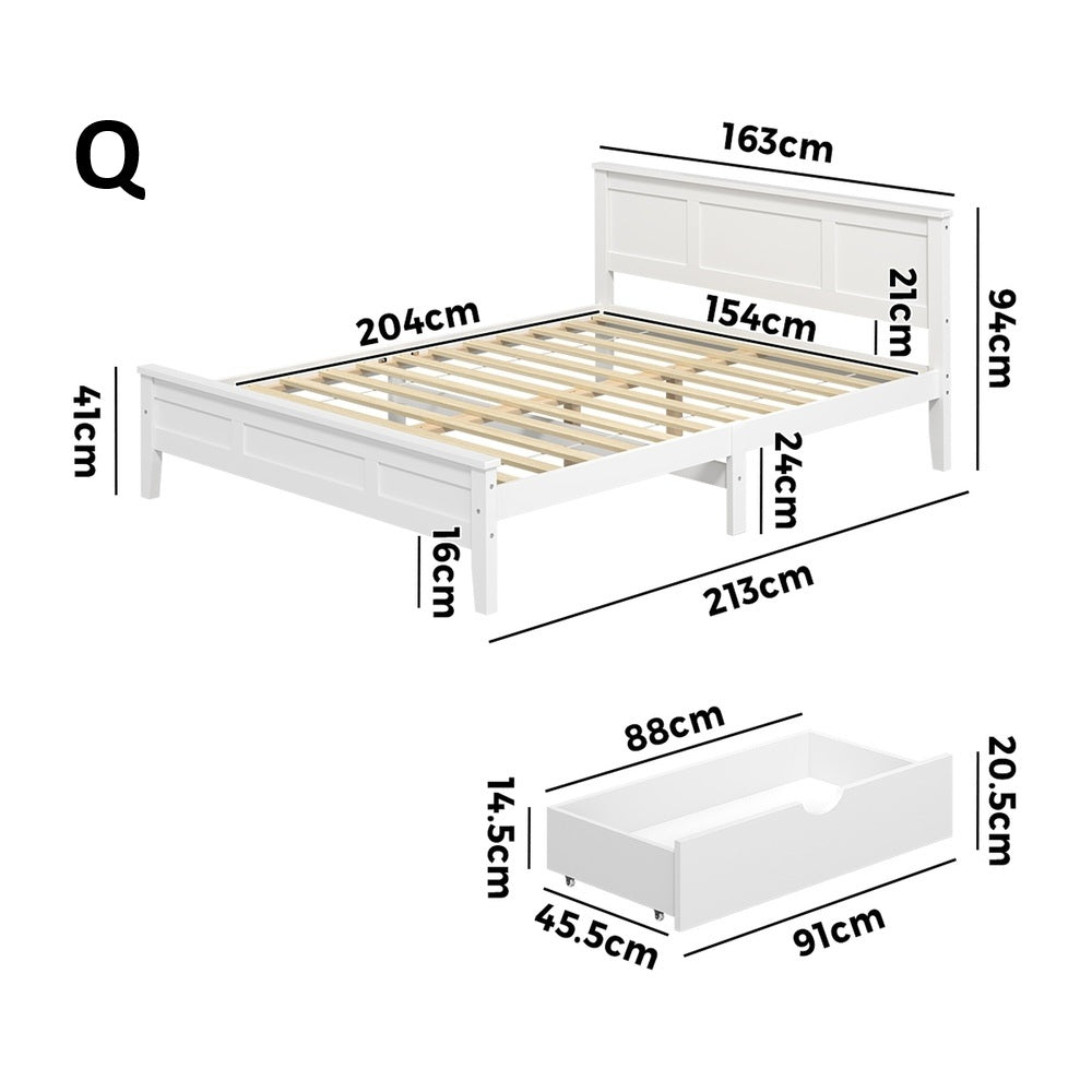 Aria Hampton White Wooden Bed Frame With Dual Drawers | Solid Modern Timber Bed High Quality Frame