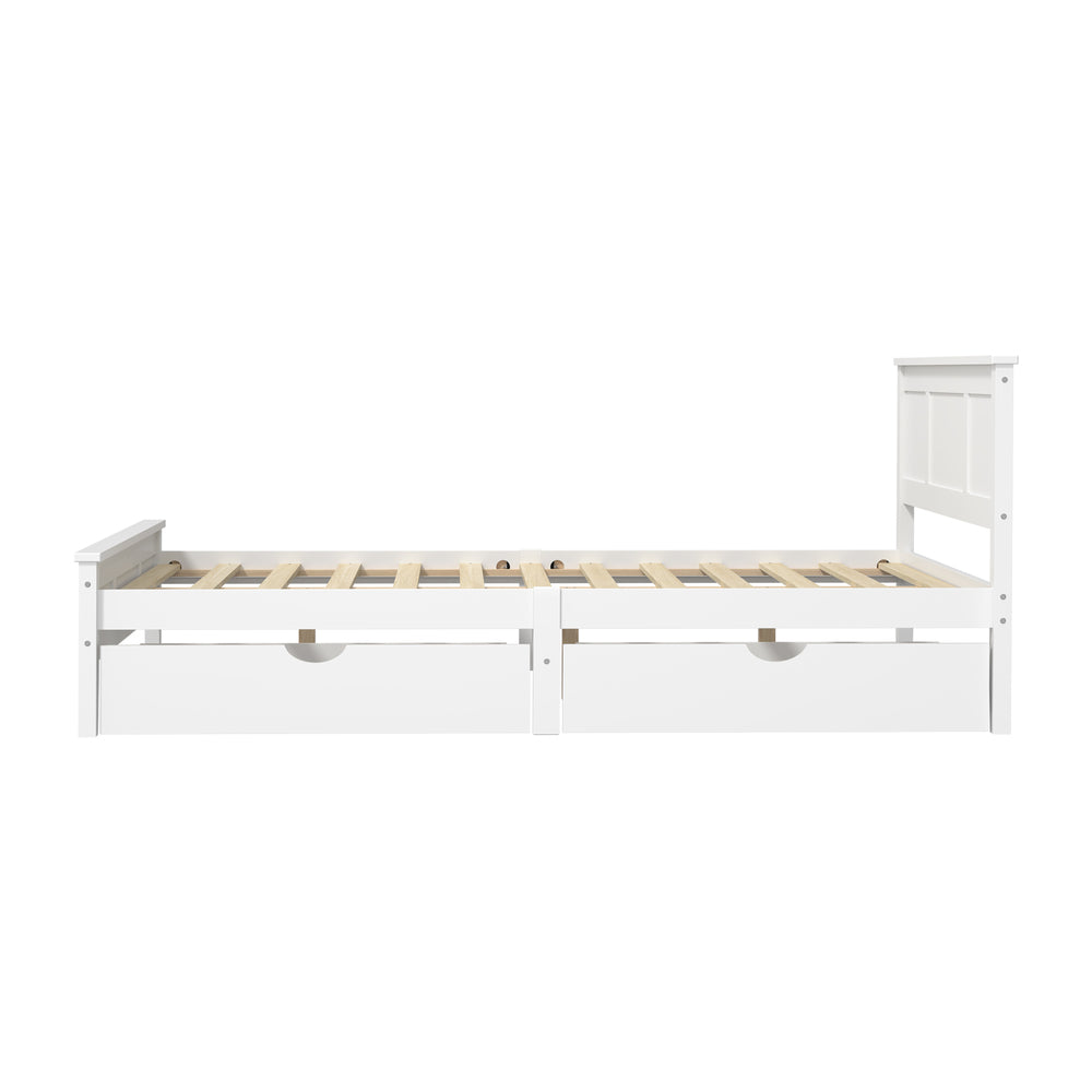 Aria Hampton White Wooden Bed Frame With Dual Drawers | Solid Modern Timber Bed High Quality Frame