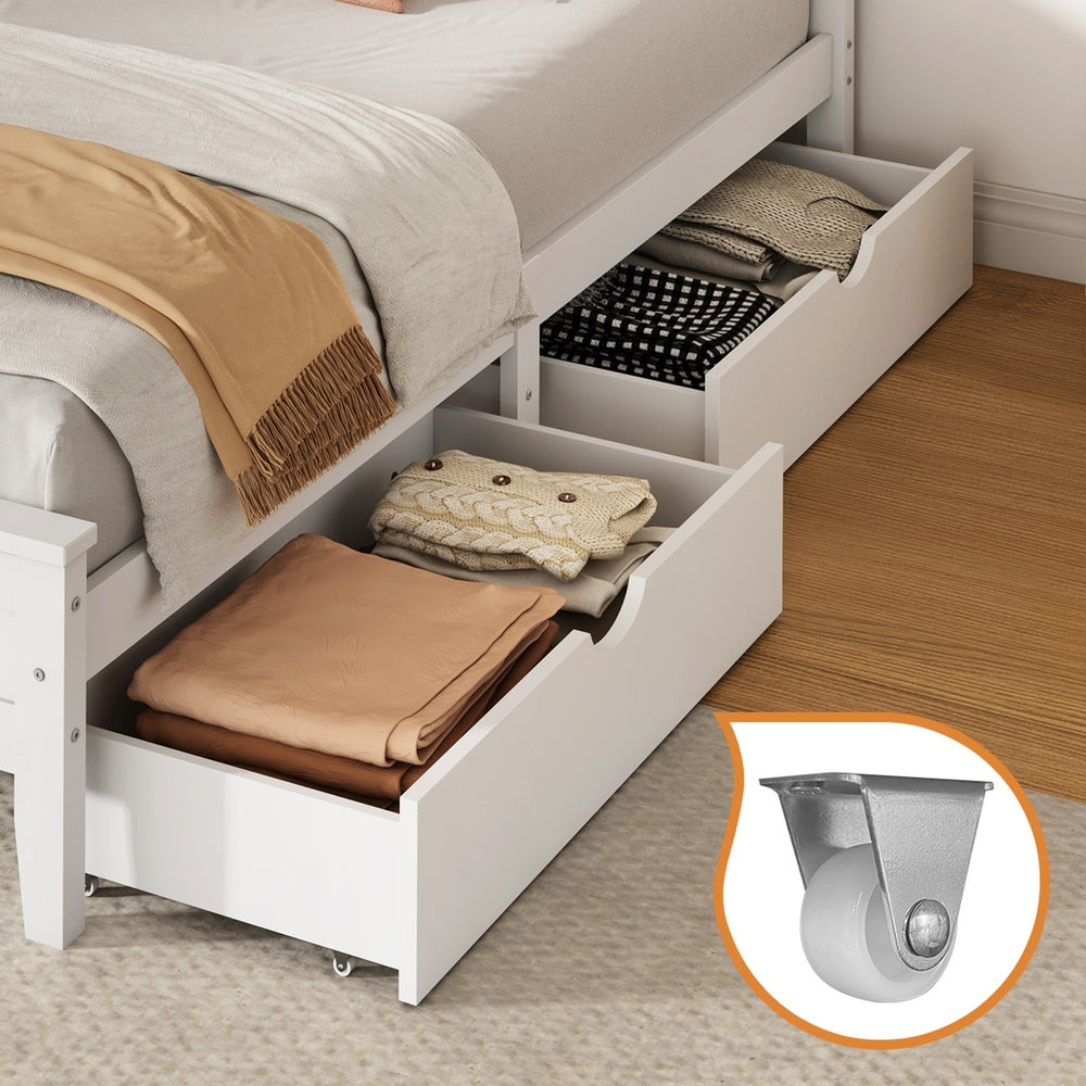 Aria Hampton White Wooden Bed Frame With Dual Drawers | Solid Modern Timber Bed High Quality Frame