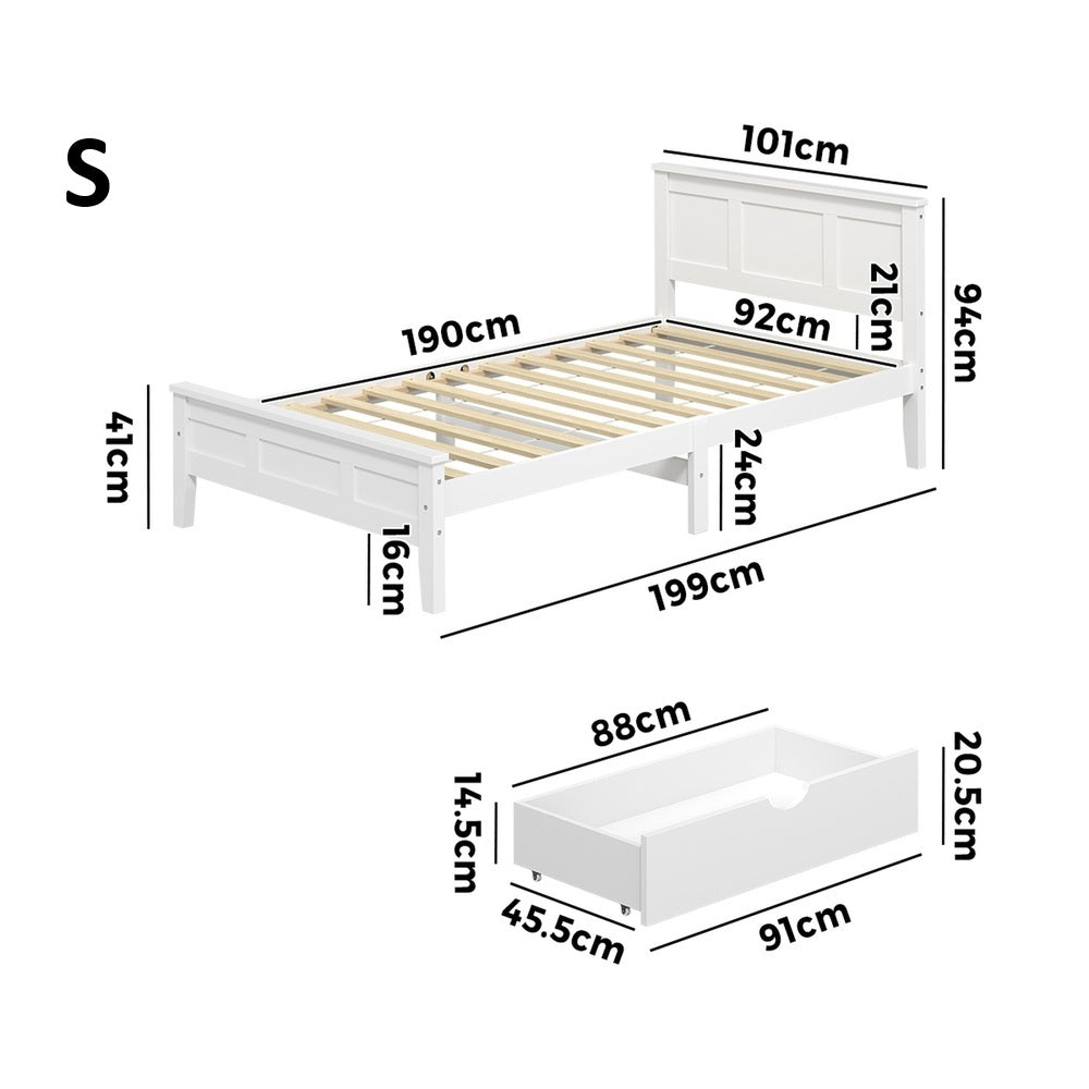 Aria Hampton White Wooden Bed Frame With Dual Drawers | Solid Modern Timber Bed High Quality Frame