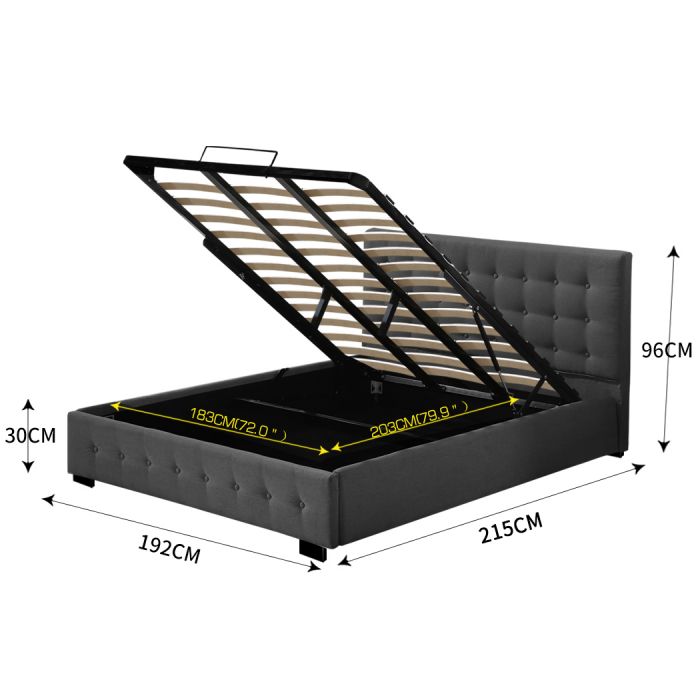 Premium Milleni Tuffted Headboard Fabric Gas Lift Storage Bed | Two In One Bed and Storage Combo