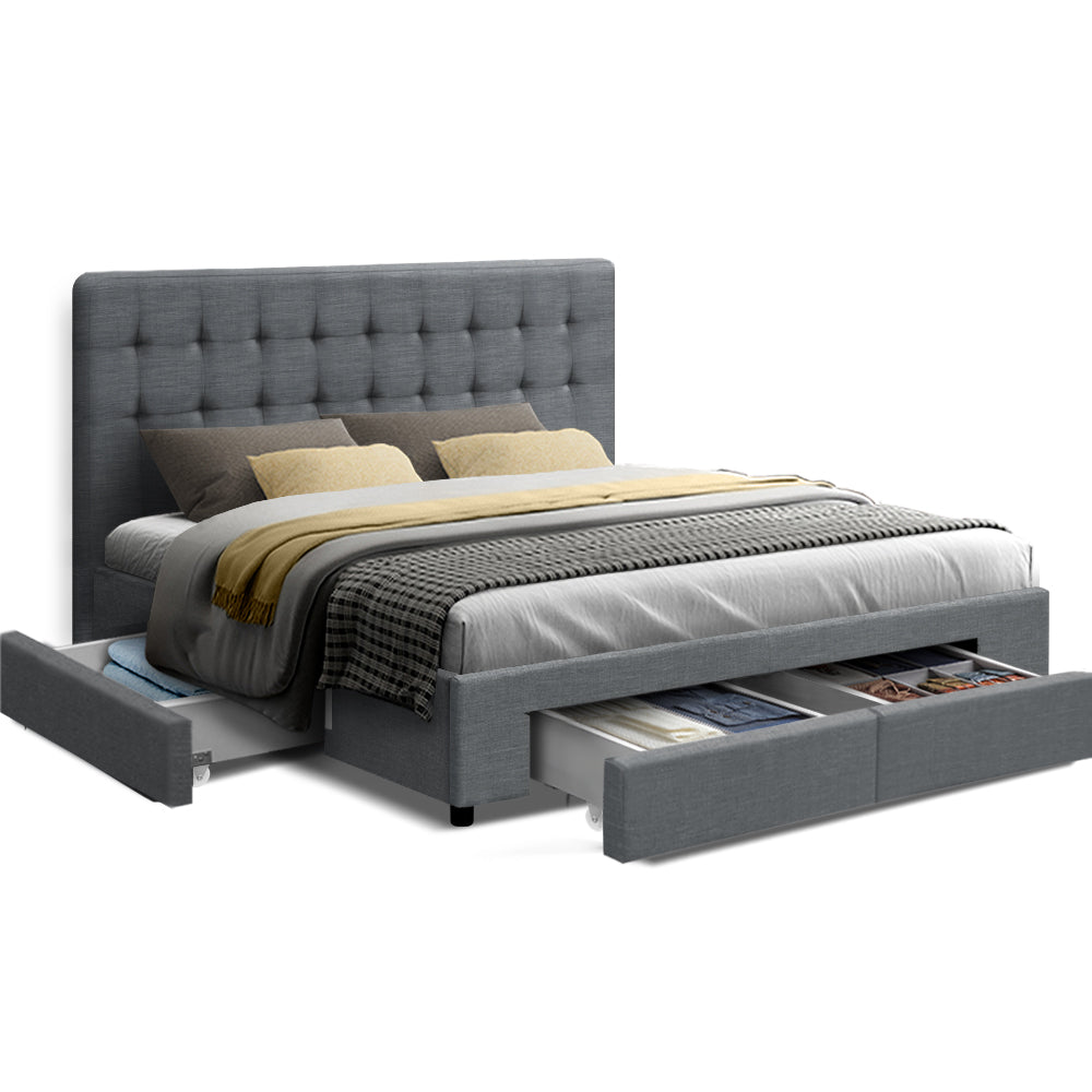 Portofino Supreme Drawer Storage Fabric Bed | Grey Multi Storage Tufted Upholstered Bed Frame
