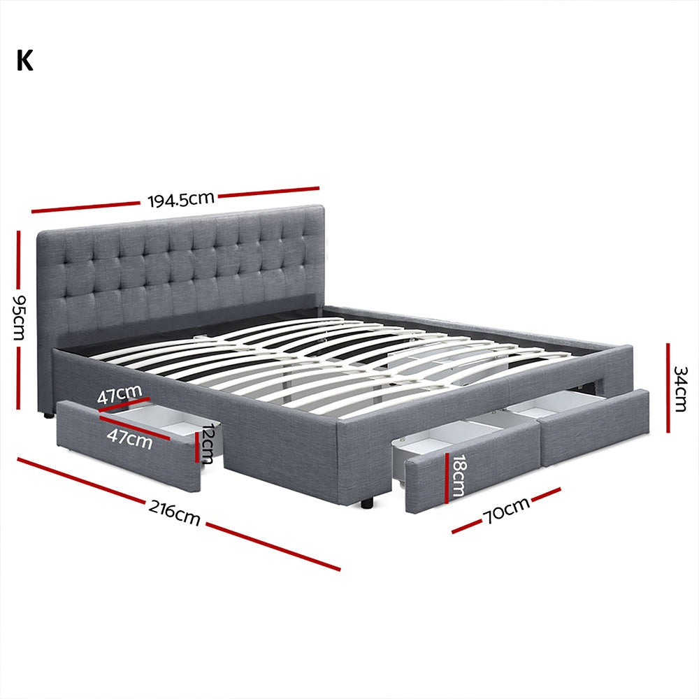 Portofino Supreme Drawer Storage Fabric Bed | Grey Multi Storage Tufted Upholstered Bed Frame