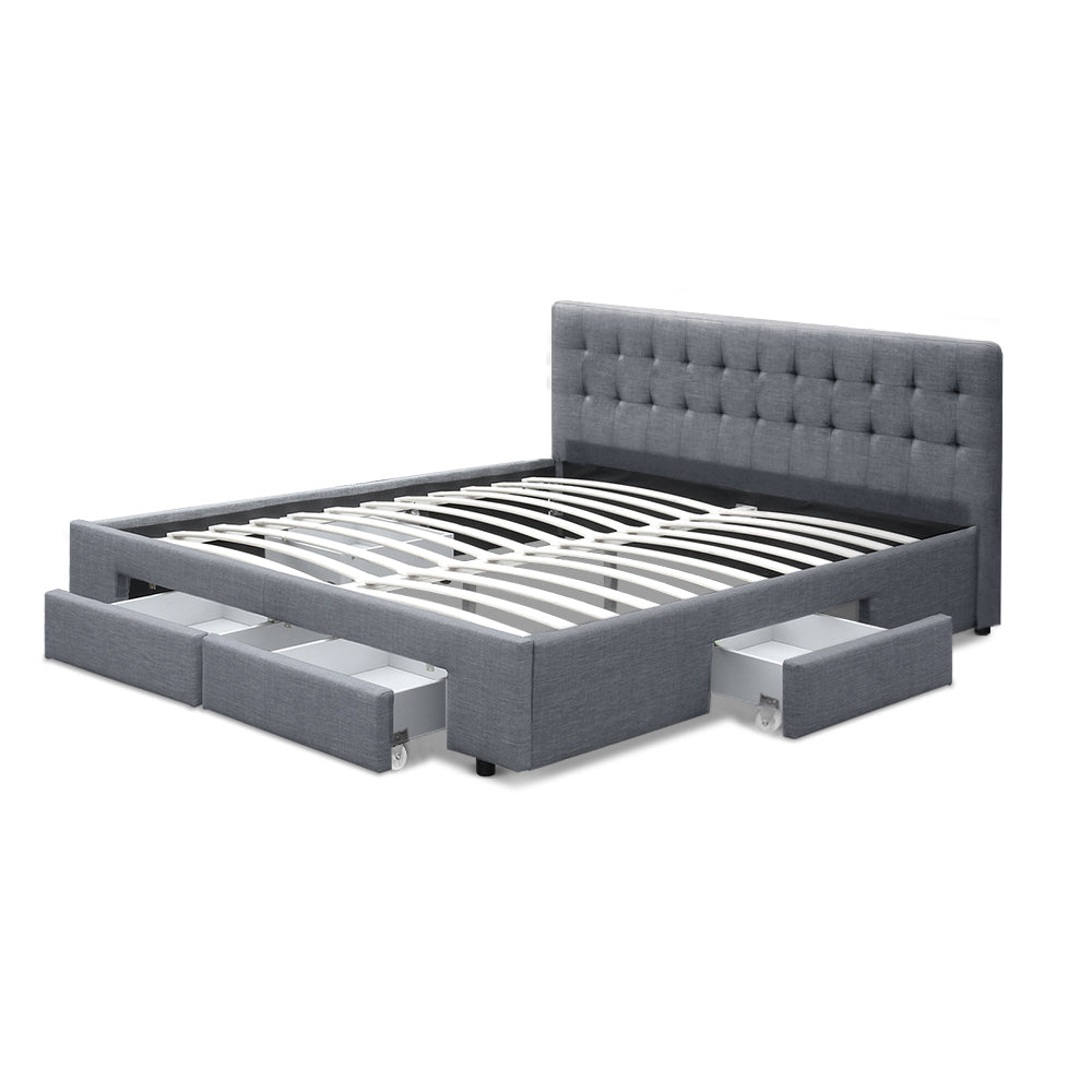 Portofino Supreme Drawer Storage Fabric Bed | Grey Multi Storage Tufted Upholstered Bed Frame