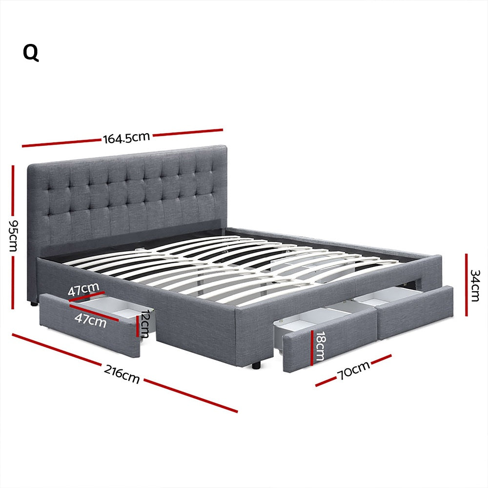 Portofino Supreme Drawer Storage Fabric Bed | Grey Multi Storage Tufted Upholstered Bed Frame