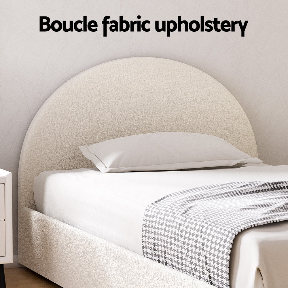 Luna Luxe Soft Boucle Round Gas Lift Storage Bed | Soft Cushioned Arched Boucle Bed Frame