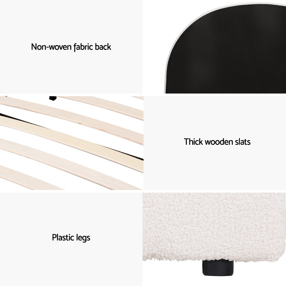 Luna Luxe Soft Boucle Round Gas Lift Storage Bed | Soft Cushioned Arched Boucle Bed Frame