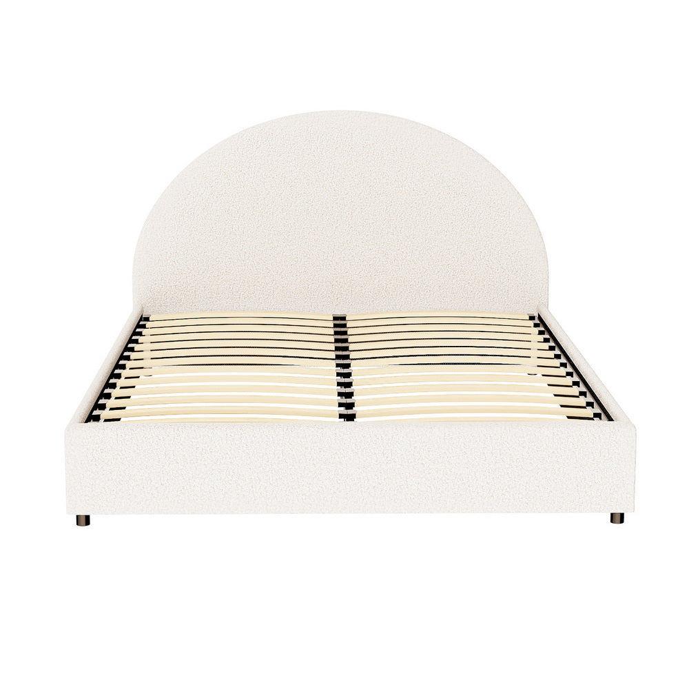 Luna Luxe Soft Boucle Round Gas Lift Storage Bed | Soft Cushioned Arched Boucle Bed Frame