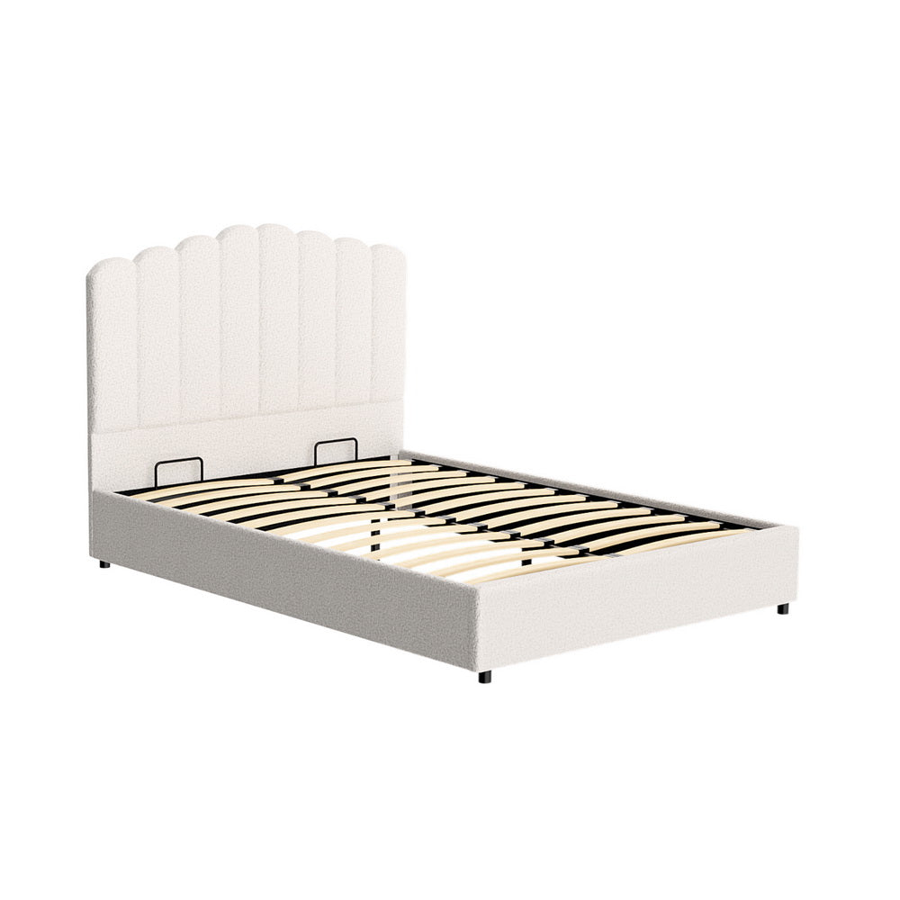 Teddy Milo Boucle Fabric Deluxe Gas Lift Storage Bed Frame | Superior Fabric Gas Lift Modern Bed | 4 Sizes