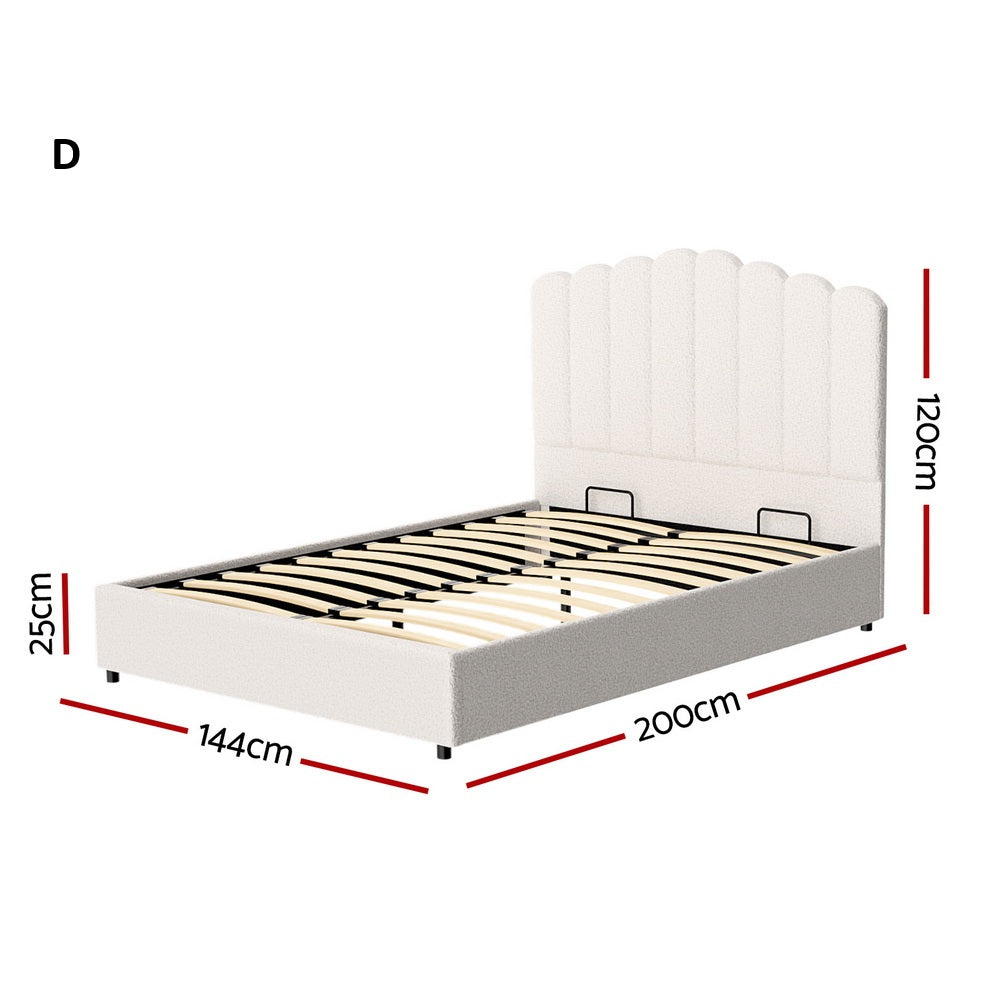 Teddy Milo Boucle Fabric Deluxe Gas Lift Storage Bed Frame | Superior Fabric Gas Lift Modern Bed | 4 Sizes