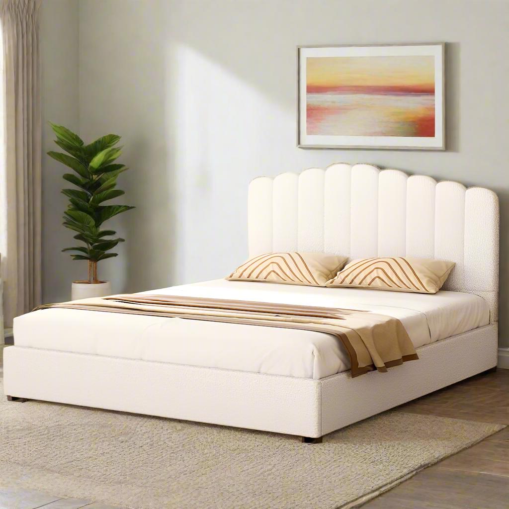 Teddy Milo Boucle Fabric Deluxe Gas Lift Storage Bed Frame | Superior Fabric Gas Lift Modern Bed | 4 Sizes