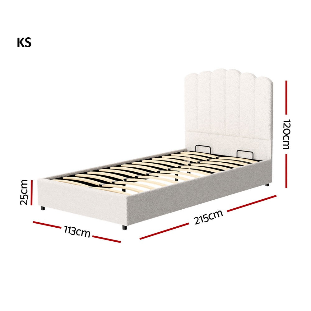 Teddy Milo Boucle Fabric Deluxe Gas Lift Storage Bed Frame | Superior Fabric Gas Lift Modern Bed | 4 Sizes