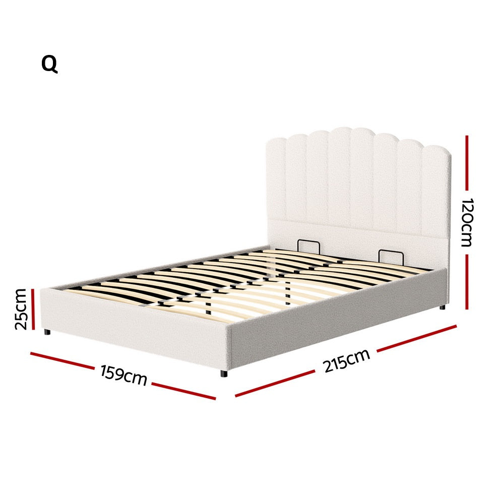Teddy Milo Boucle Fabric Deluxe Gas Lift Storage Bed Frame | Superior Fabric Gas Lift Modern Bed | 4 Sizes