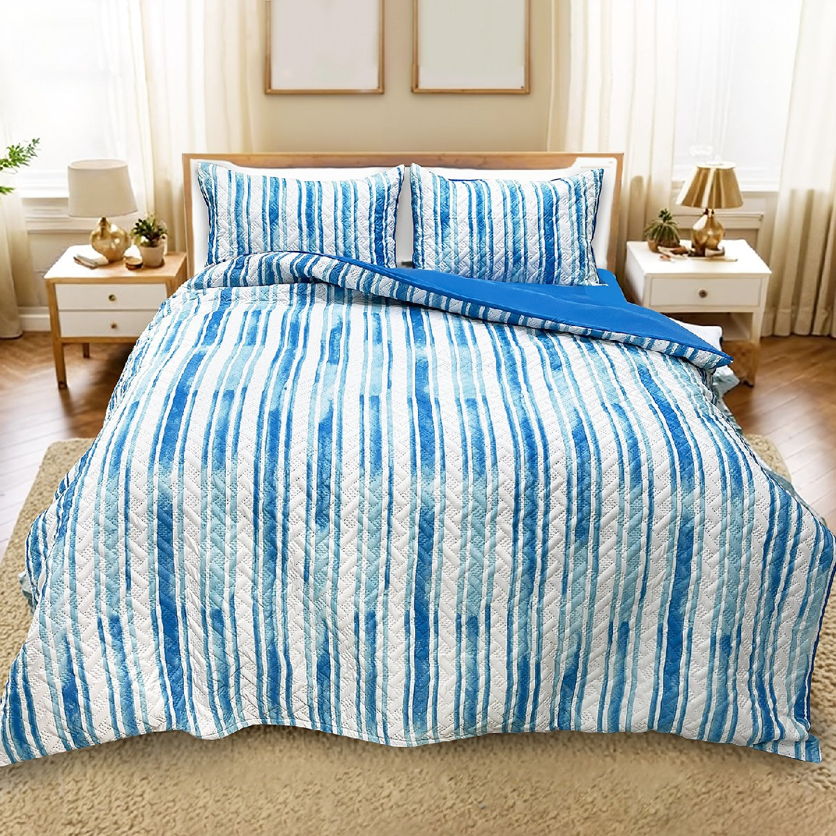 Ramesses Soft Bamboo Cooling Ultrasonic Quilt Cover Set With Fitted Sheet | Printed Design Bamboo Bedding Set