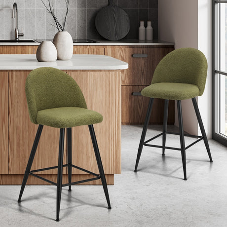 Set of Two Capri Boucle Fabric High Back Barstools | Stylish Modern Boucle Barstools Set