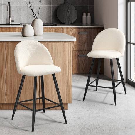Set of Two Capri Boucle Fabric High Back Barstools | Stylish Modern Boucle Barstools Set
