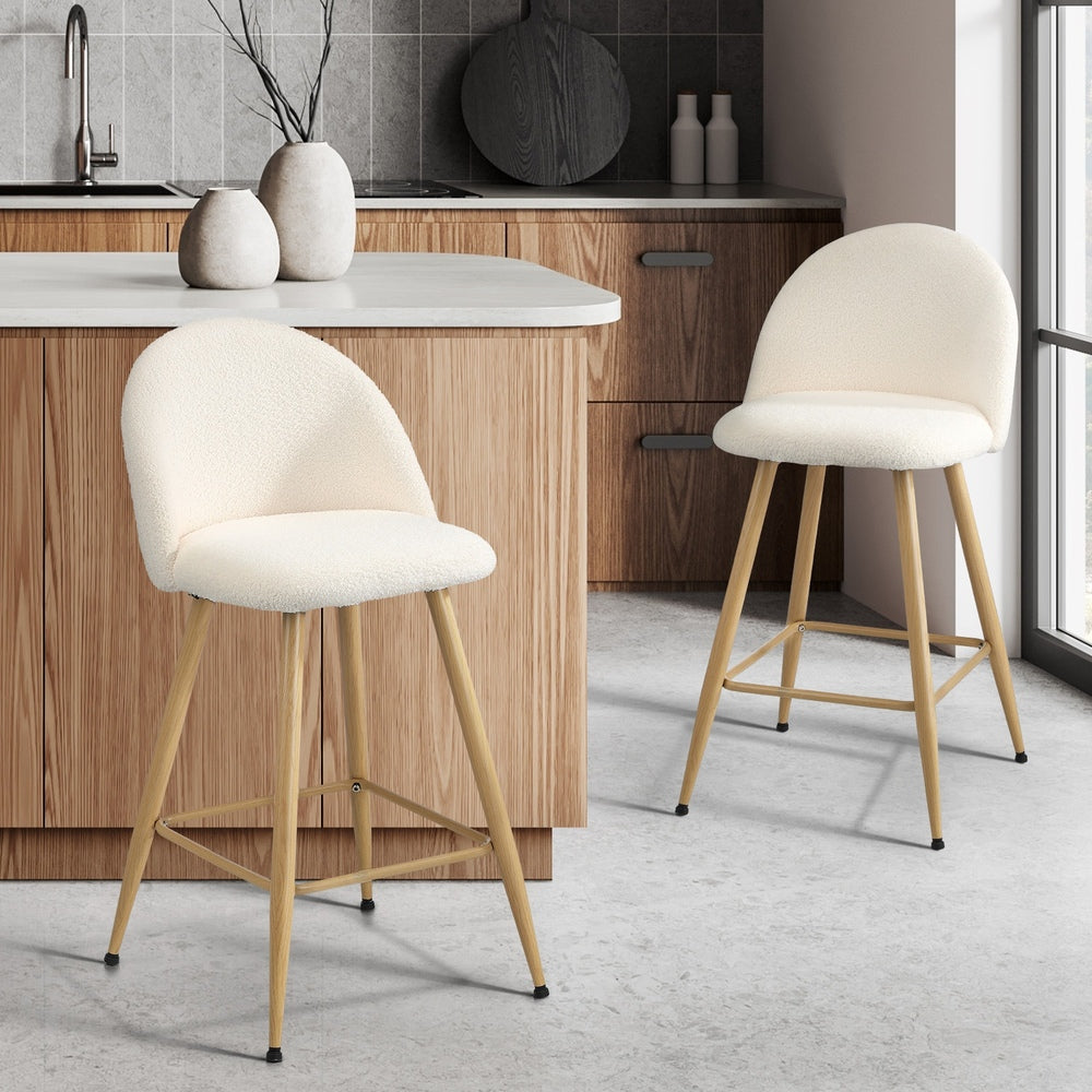 Set of Two Capri Boucle Fabric High Back Barstools | Stylish Modern Boucle Barstools Set