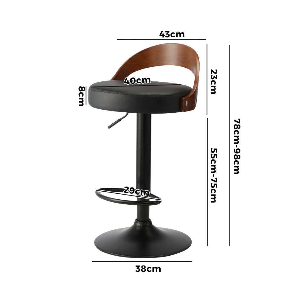 Set of Two Elis Modern Black Metal Barstools | Wood and Metal Gas Lift Adjustable Kitchen Bar Stools