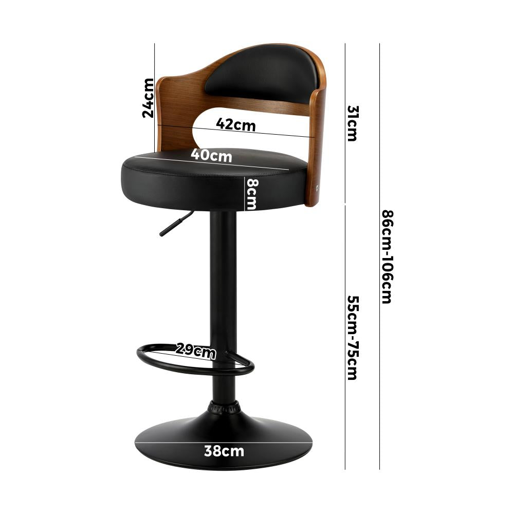 Set of Two Elis Modern Black Metal Barstools | Wood and Metal Gas Lift Adjustable Kitchen Bar Stools