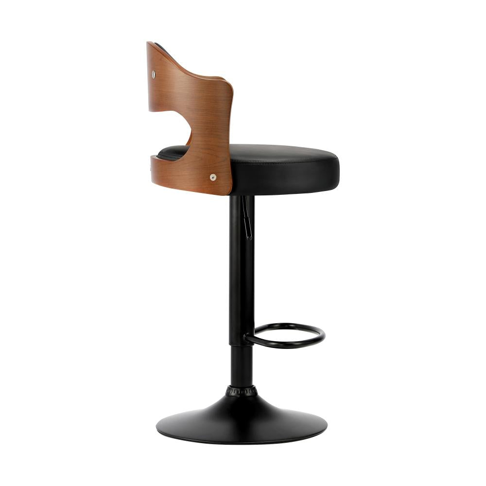 Set of Two Elis Modern Black Metal Barstools | Wood and Metal Gas Lift Adjustable Kitchen Bar Stools