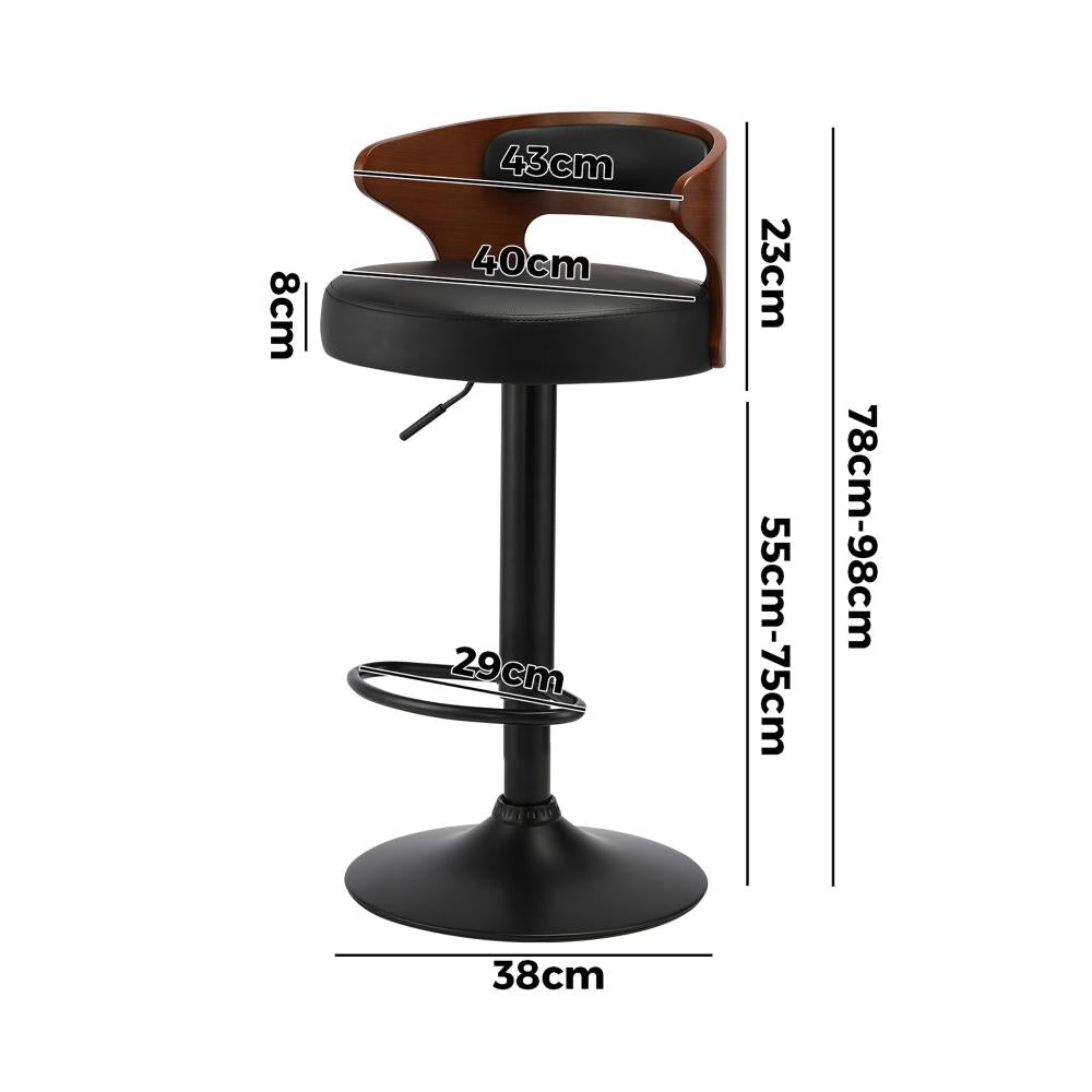 Set of Two Elis Modern Black Metal Barstools | Wood and Metal Gas Lift Adjustable Kitchen Bar Stools