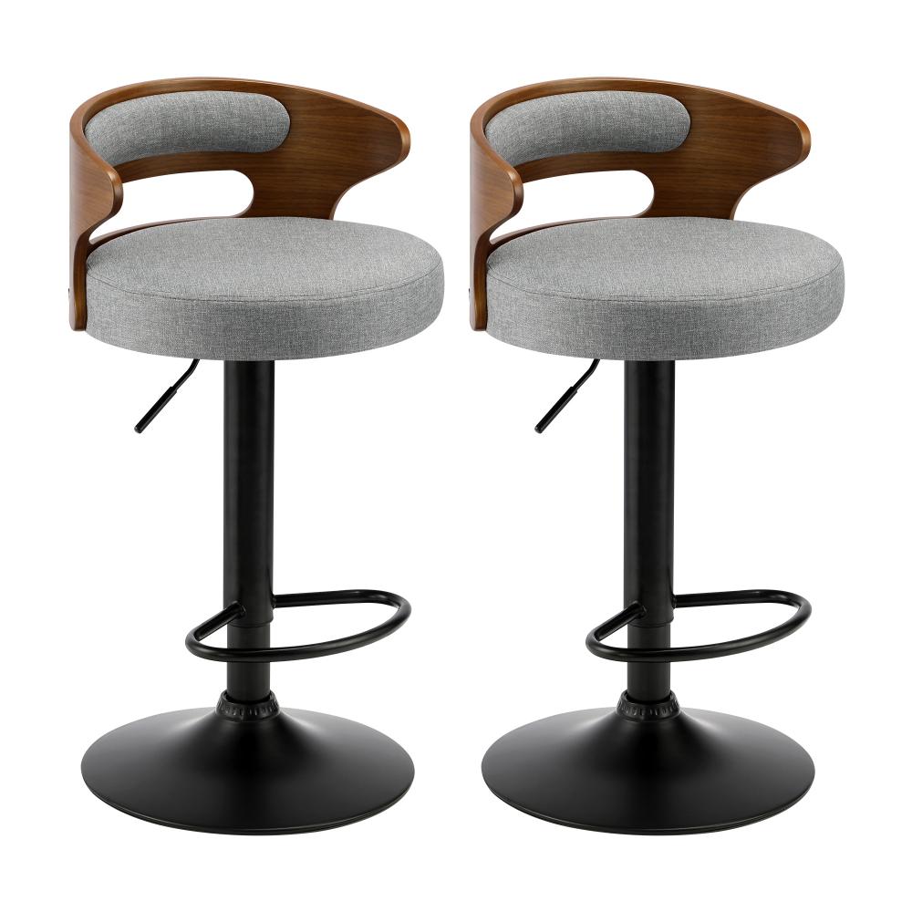 Set of Two Elis Modern Black Metal Barstools | Wood and Metal Gas Lift Adjustable Kitchen Bar Stools