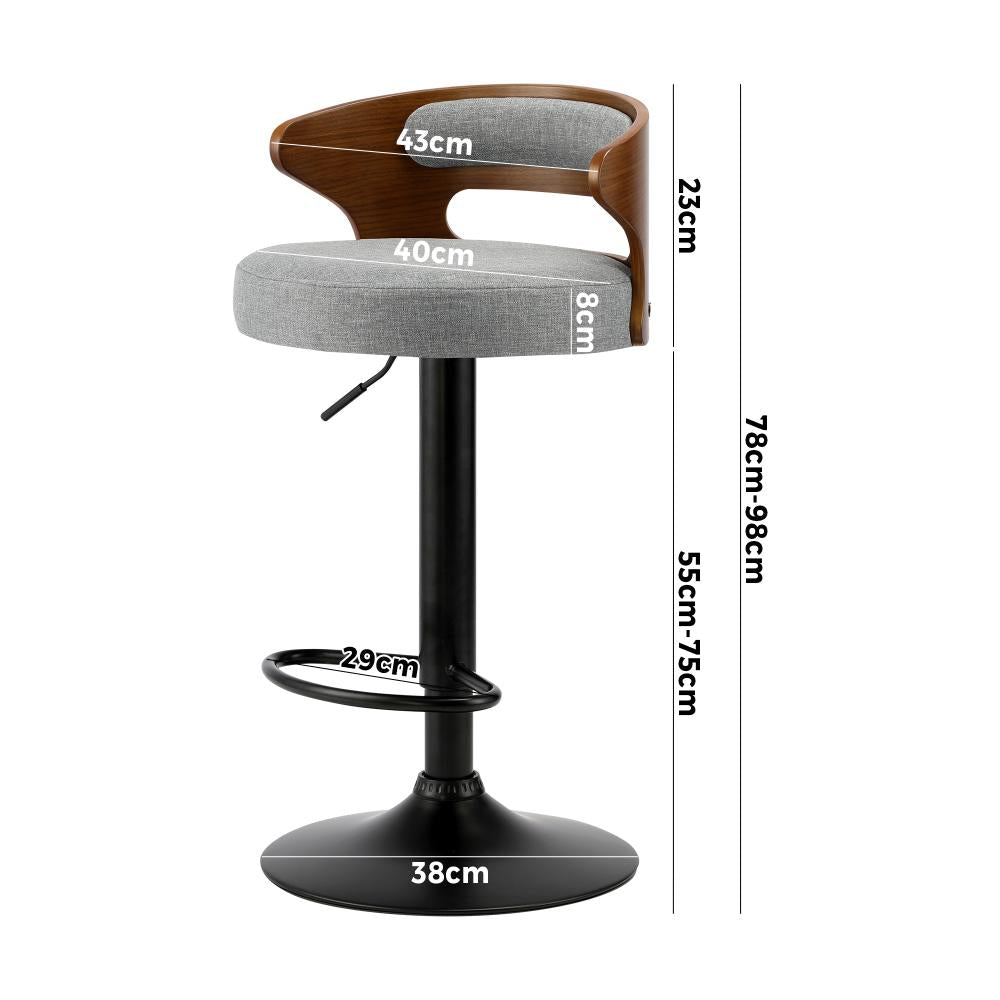 Set of Two Elis Modern Black Metal Barstools | Wood and Metal Gas Lift Adjustable Kitchen Bar Stools