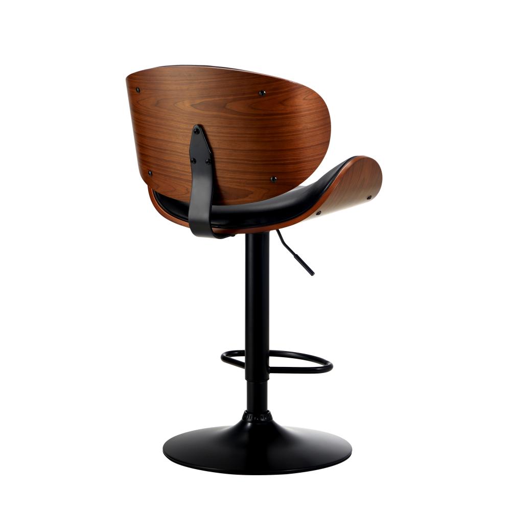 Set of Two Elis Modern Black Metal Barstools | Wood and Metal Gas Lift Adjustable Kitchen Bar Stools