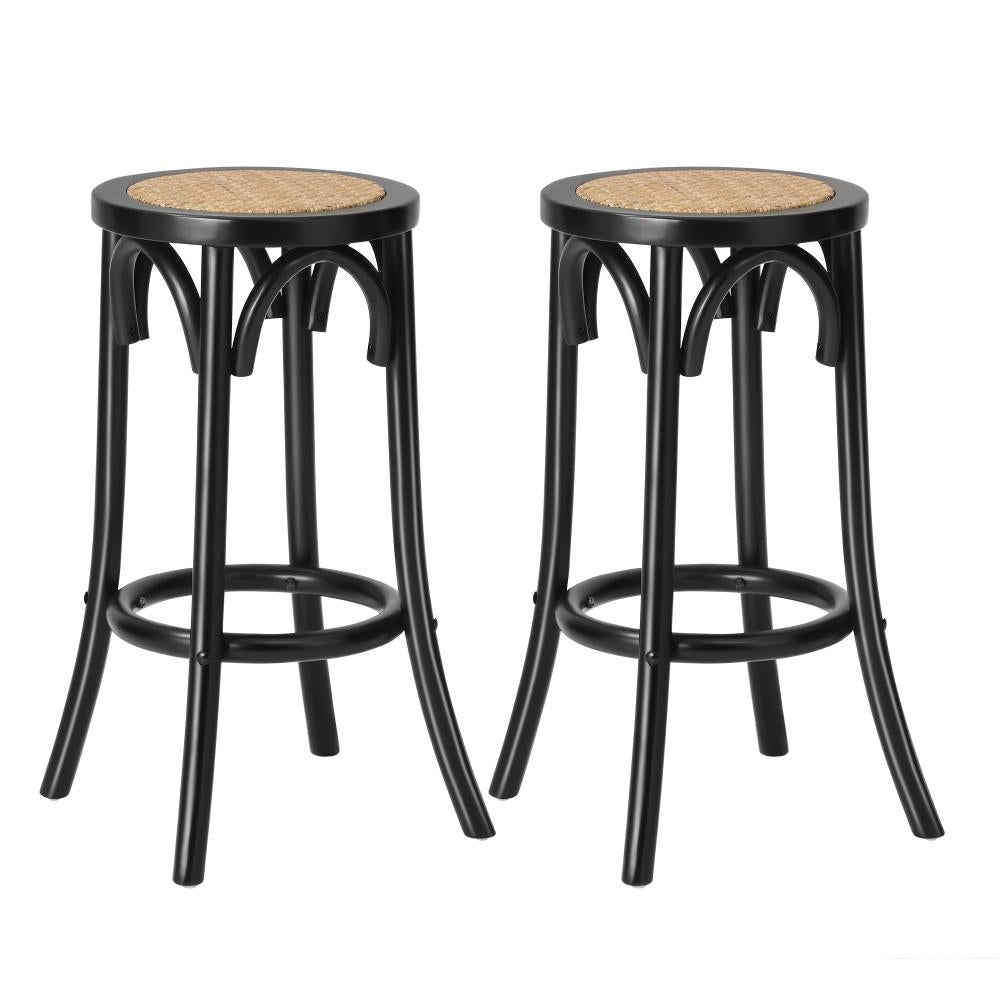 Set of Two Eros Vintage Wooden Rattan Barstools | Stylish Retro Wooden Barstools Set