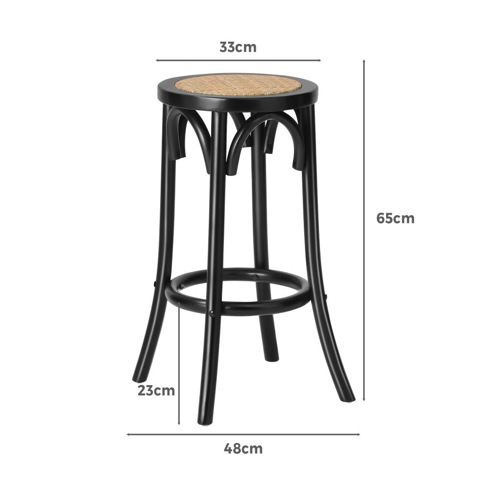 Set of Two Eros Vintage Wooden Rattan Barstools | Stylish Retro Wooden Barstools Set