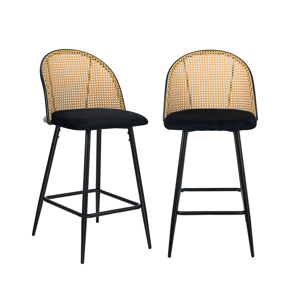 Set of Two Centrum Rattan High Back Barstool Set | Beautiful 95cm Modern Retro Kitchen Barstools
