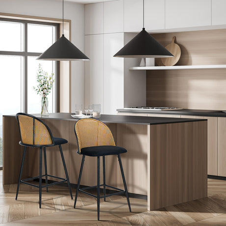 Set of Two Centrum Rattan High Back Barstool Set | Beautiful 95cm Modern Retro Kitchen Barstools